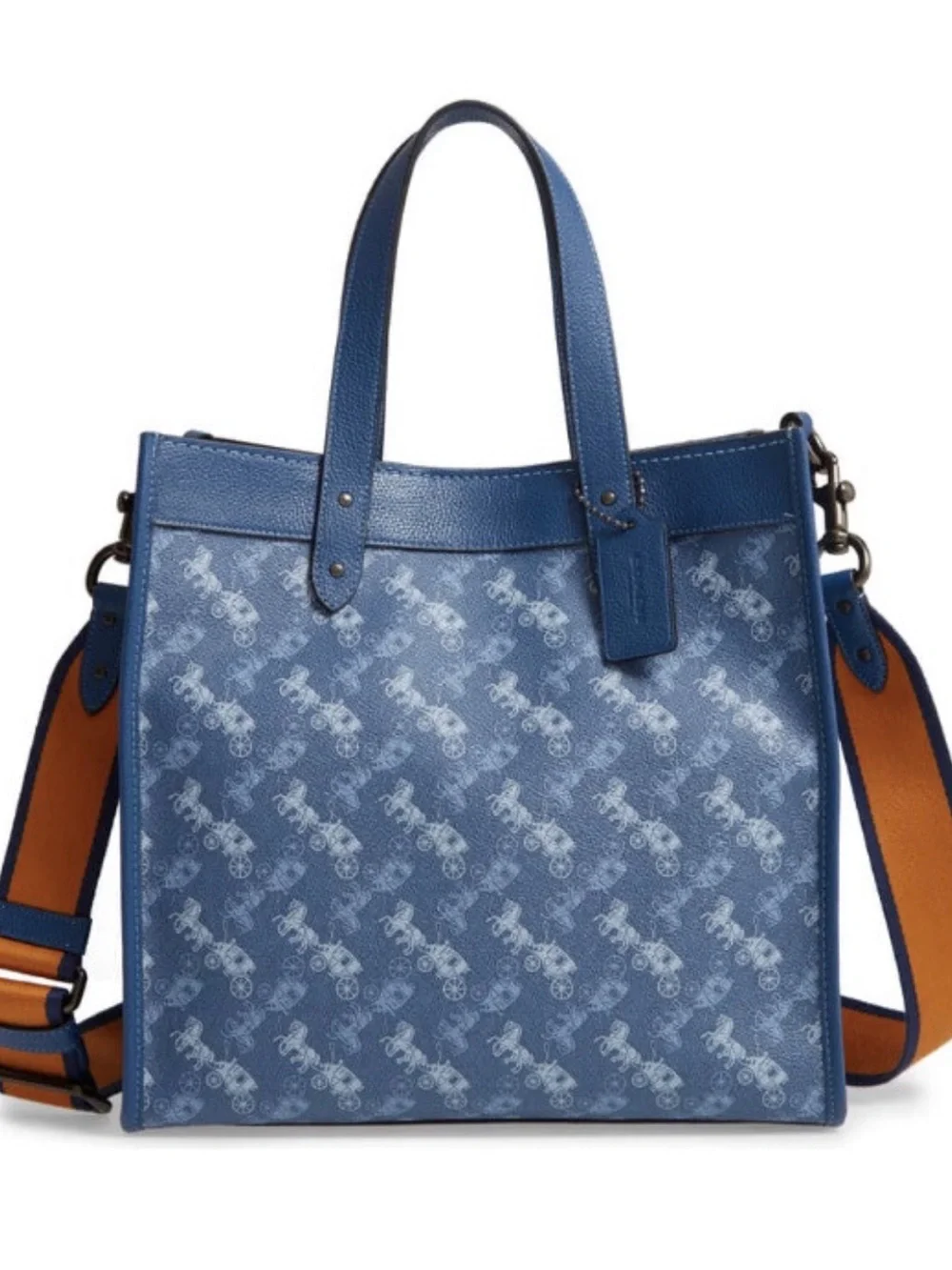 Coach Field 30 Tote bag With Horse And Carriage Print in blue with chain charm